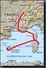Karte Doubs - Sane - Rhone - Mittelmeer